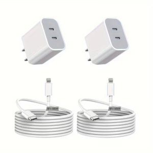 Two 20W dual-port USB-C wall chargers with two 6-foot Lightning cables